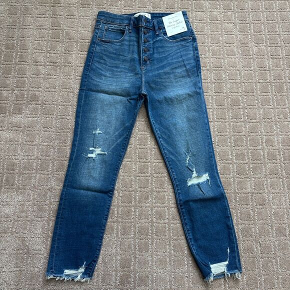 Abercrombie Fitch Super Skinny Ankle Jeans Women 28 Short High Rise Button Front - Picture 1 of 7